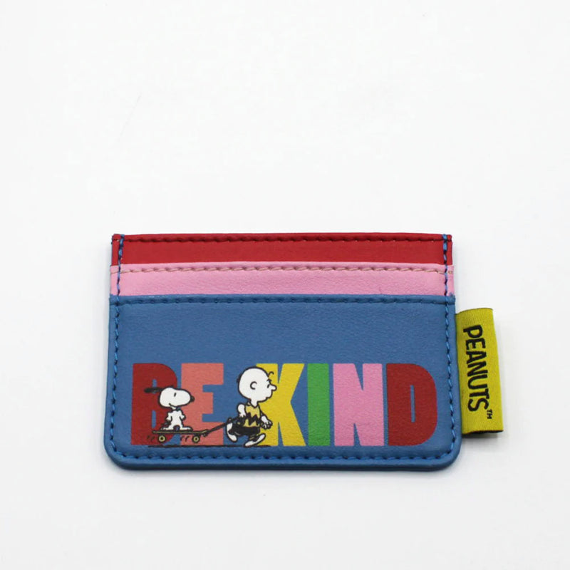 Peanuts Be Kind Card Holder depicting Snoopy and Charlie Brown in front of the logo Be Kind
