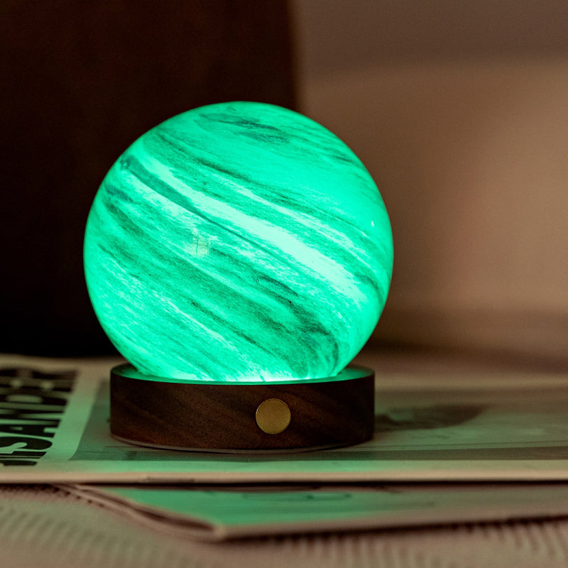Mini Illuminated glass globe in azure blue