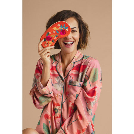Model Showing Pomegranate Eye Mask from Powder Designs