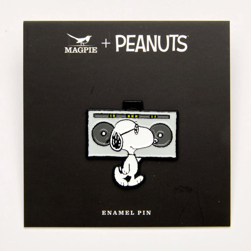 Peanuts Music is Life Enamel Pin - Boombox shown in wrapper