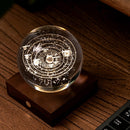 Illuminated Gingko Crystal Ball with solar system inside