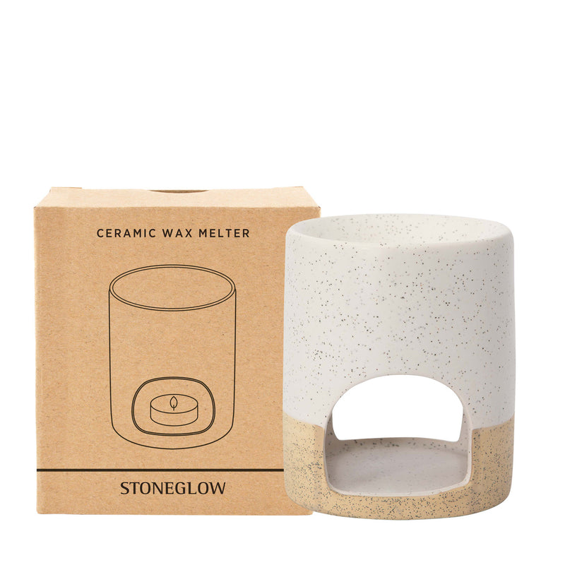 Stoneglow Candles Wax Melter in Ceramic shown with packaging