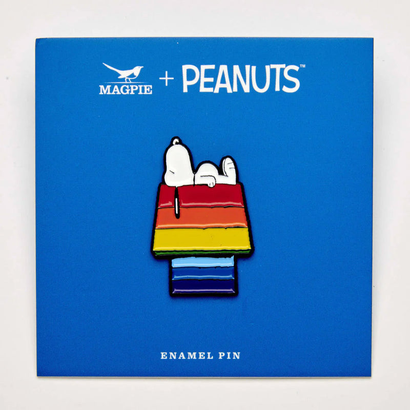 Snoopy and Peanuts Good Vibes Enamel Pin Rainbow House in Blue PackagingSnoopy and Peanuts Good Vibes Enamel Pin Rainbow House in Blue Packaging