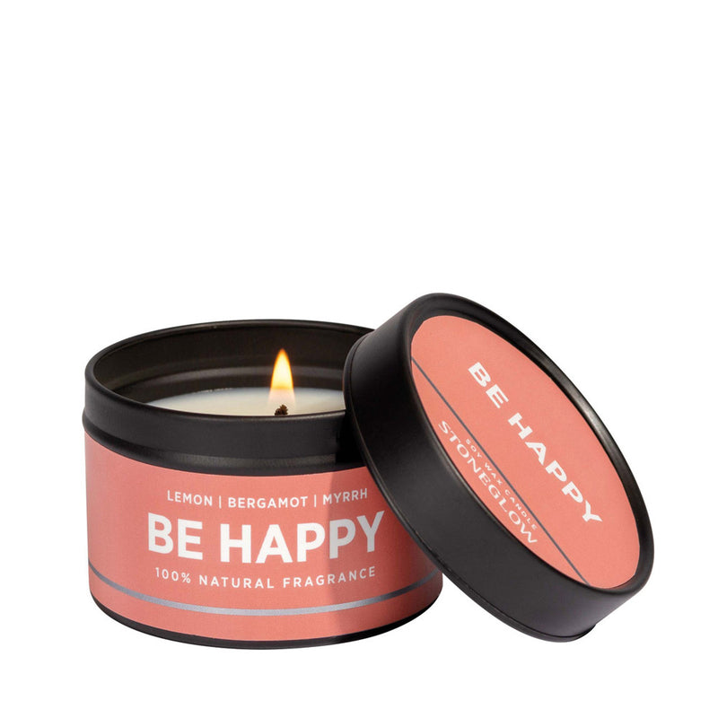 Boost your mood and reset to happiness with our Wellbeing Be Happy Scented Candle Tin by Stoneglow Candles