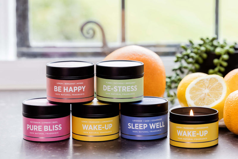 Stoneglow WellBeing Scented Candles in a tine range