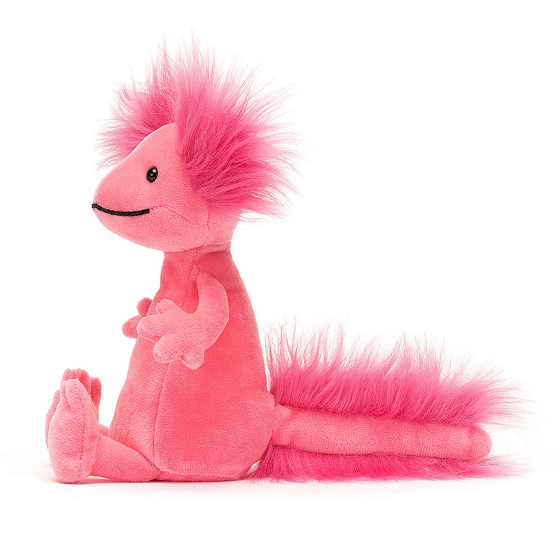 Jellycat Alice Axolotl small in pink shown sitting Side view