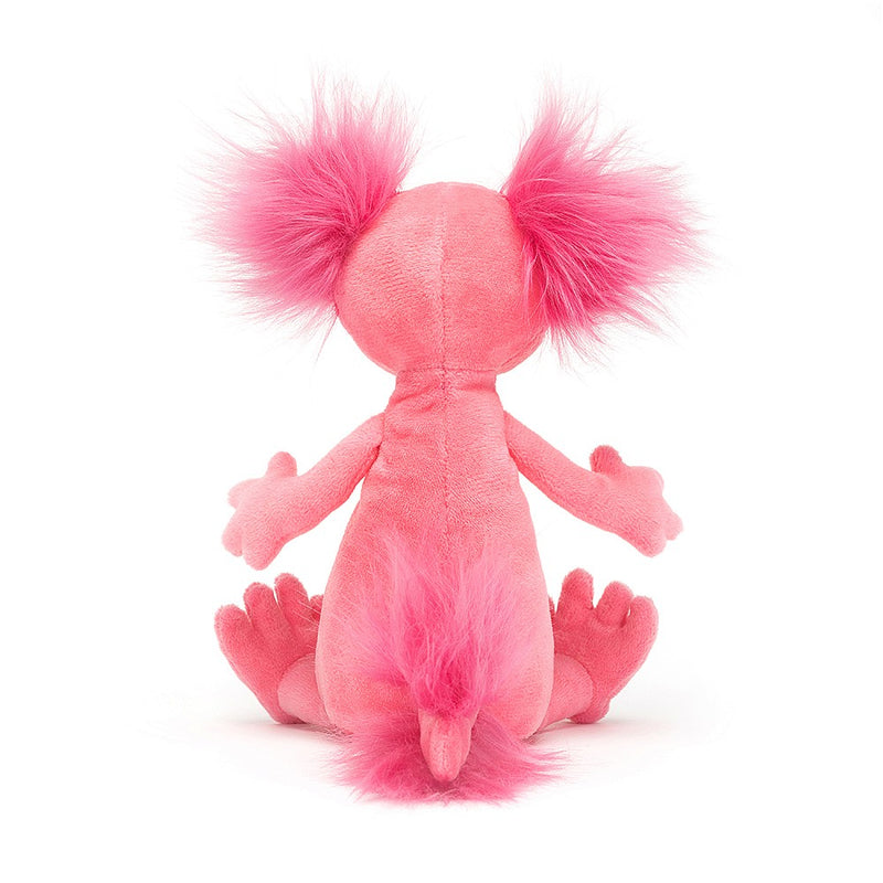 Jellycat Alice Axolotl small in pink shown sitting Rear view