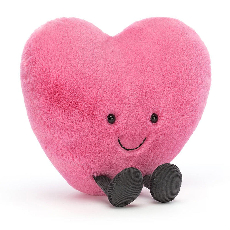 Jellycat Amuseable hot pink heart with smiling face and little feet -front view