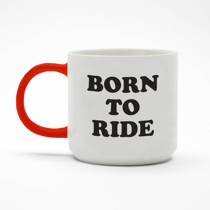 Snoopy Peanuts Born to Ride Mug showing text stating Born to Ride