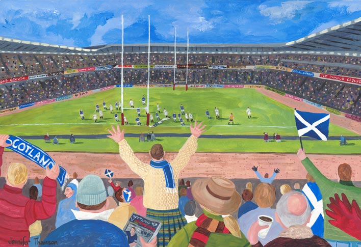 A Try For Scotland, Murrayfield Stadium - Greetings Card