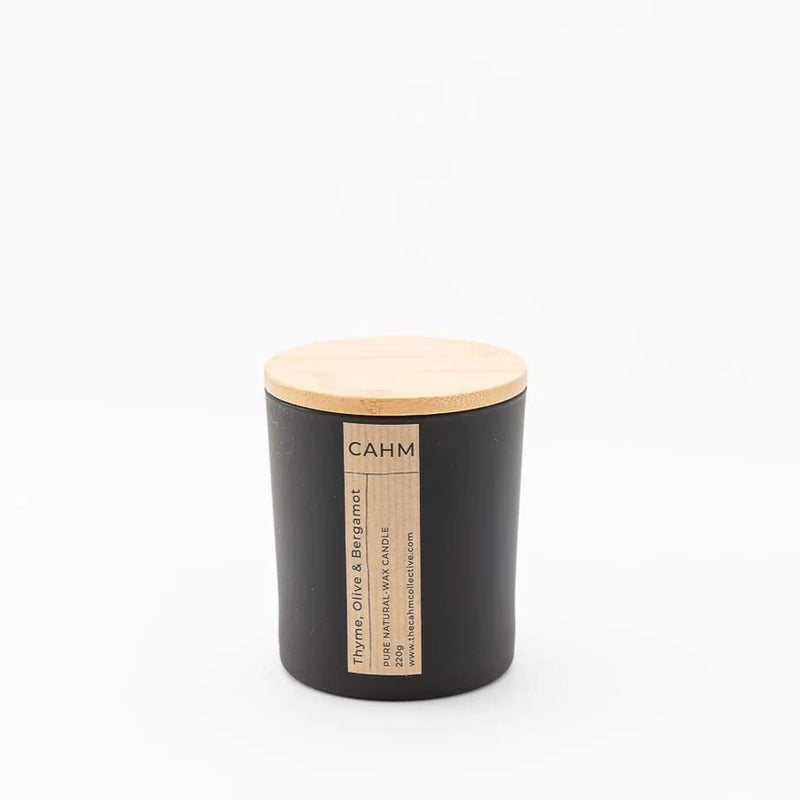 CAHM Candle - Thyme, Olive & Bergamot in Black Pot