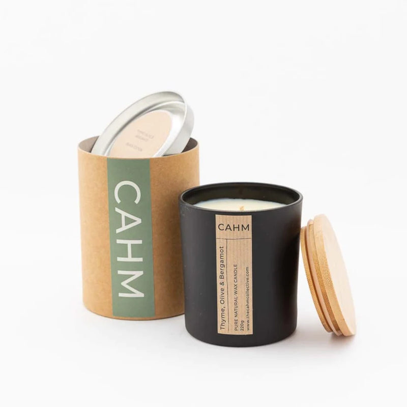 CAHM Candle - Thyme, Olive & Bergamot in Black Pot